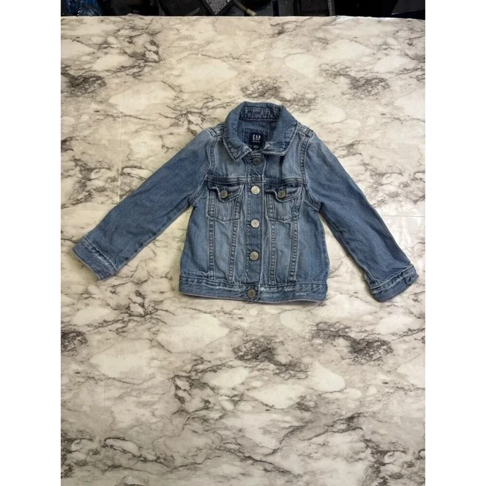 Gap Toddlers Unisex Distressed Snap Front Jean Jacket Blue Size 3T